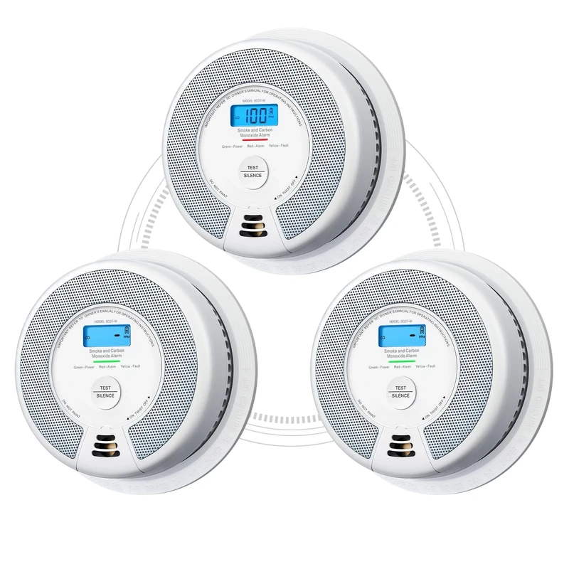 X-Sense Wireless Interlinked Combination Smoke and Carbon Monoxide Alarm, Smoke Alarm for Home with LCD Display & 10-Year Battery, Link+ Series, SC07-W, 3-Pack