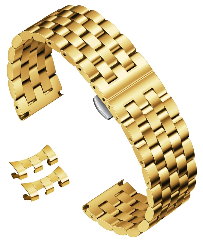 BINLUN Stainless Steel Watch Strap Replacement Metal Watch Band with Curved and Straight End 18mm 19mm 20mm 21mm 22mm 24mm Smart Watch Strap for Men Women in Silver, Gold, Black, Rose Gold, Two Toned