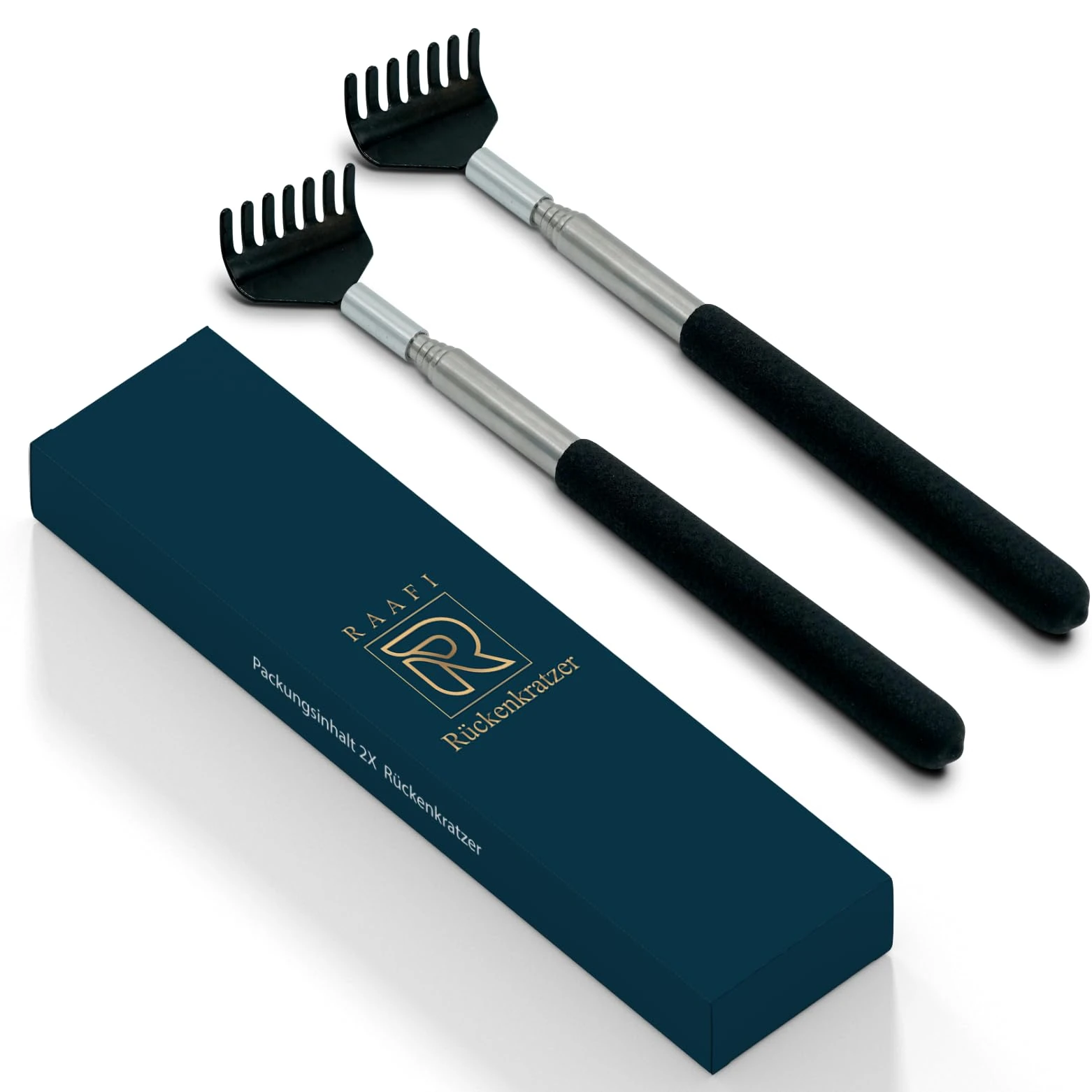 RAAFI 2 Pack Back Scratcher Against itching. Stainless Steel Back Scratcher for Women and Men, Extendable from 20 to up to 68 cm with Padded Handle and Sturdy Telescope (2 Pack)