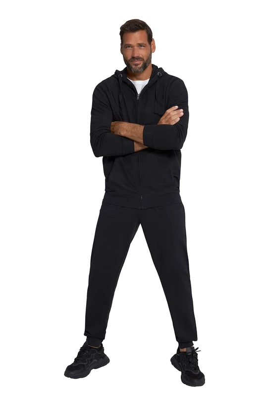 JP 1880 Menswear Big & Tall Plus Size L-8XL Jogging Suit, Homewear, 2-piece, Hoodie Jacket and Trousers Black XX-Large 802934100-XXL