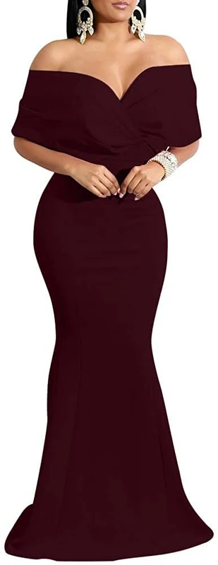 Women's Sexy Long Maxi Dresses Tropical Bodycon V Neck Floor Length Party Mermaid Dress, Burgundyc, XX-Large - Image 1