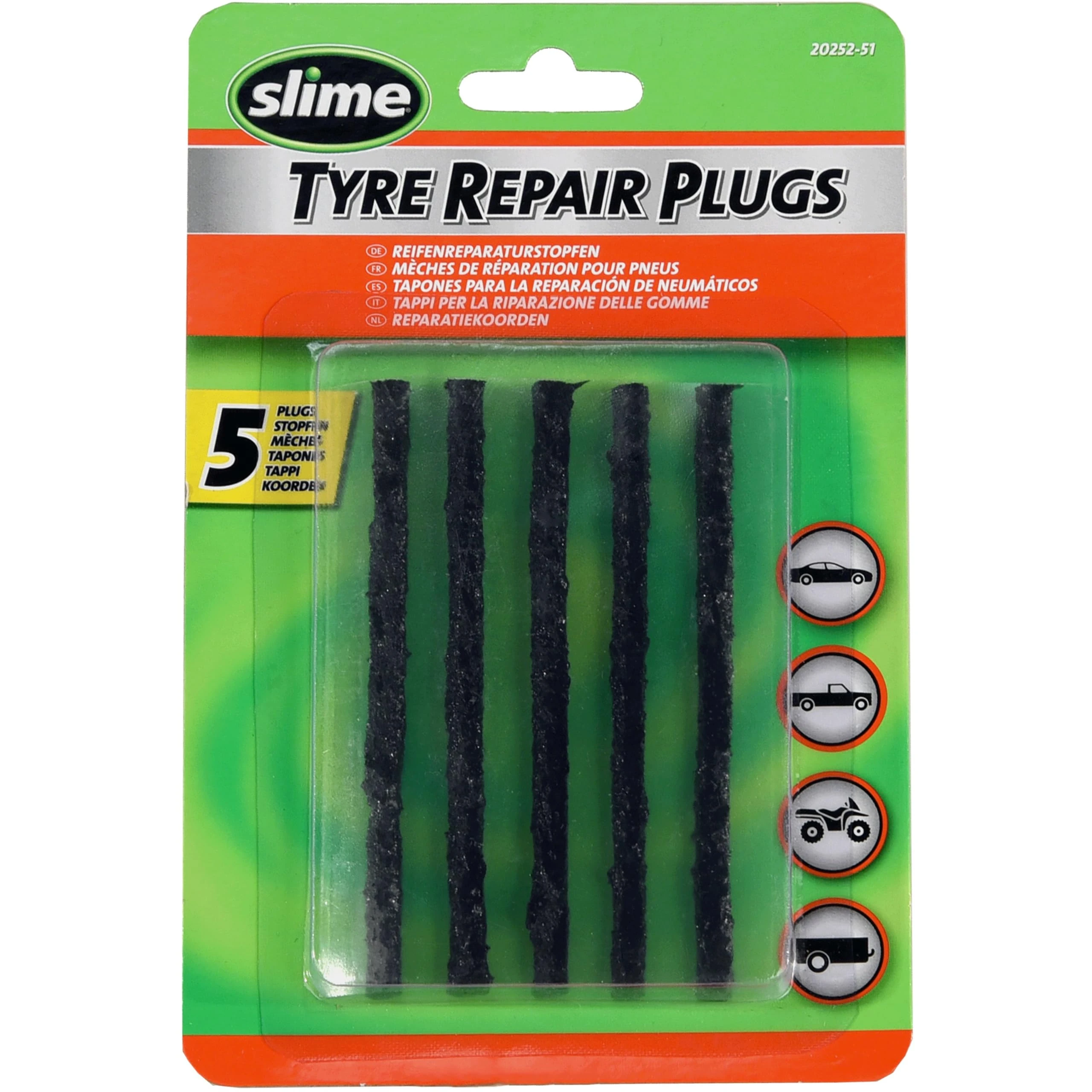 Slime 20252-51 Tyre Repair Plugs Refill, for tubeless Off-Road Tyres, Including ATVs, mowers, and wheelbarrows, Pack of 5