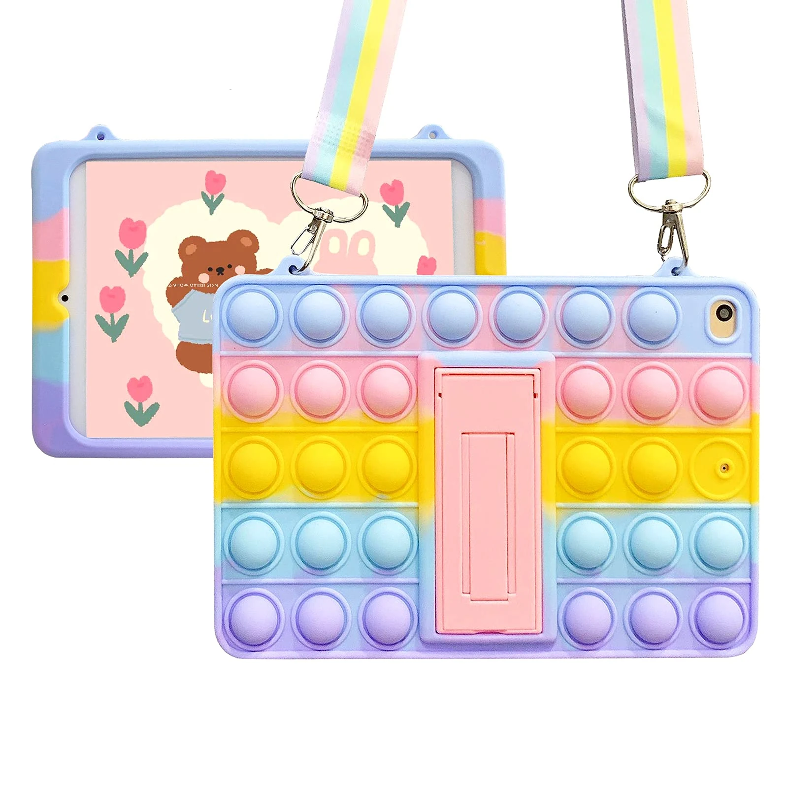 XZC Push Pop Fidget Case for iPad Mini 6 8.3 Inch 2021 Silicone Shockproof Full Body Protection Tablet Cover with Fold Kickstand and Lanyard (iPad Mini 6)