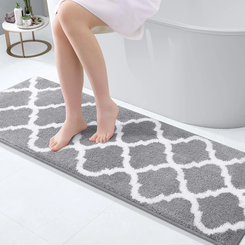 OLANLY Luxury Bathroom Rug Mat, Soft and Absorbent Microfiber Bath Rugs, Non-Slip Shaggy Bath Carpet, Machine Wash Dry, Bath Mats for Bathroom Floor, Tub and Shower, 17x47, Grey