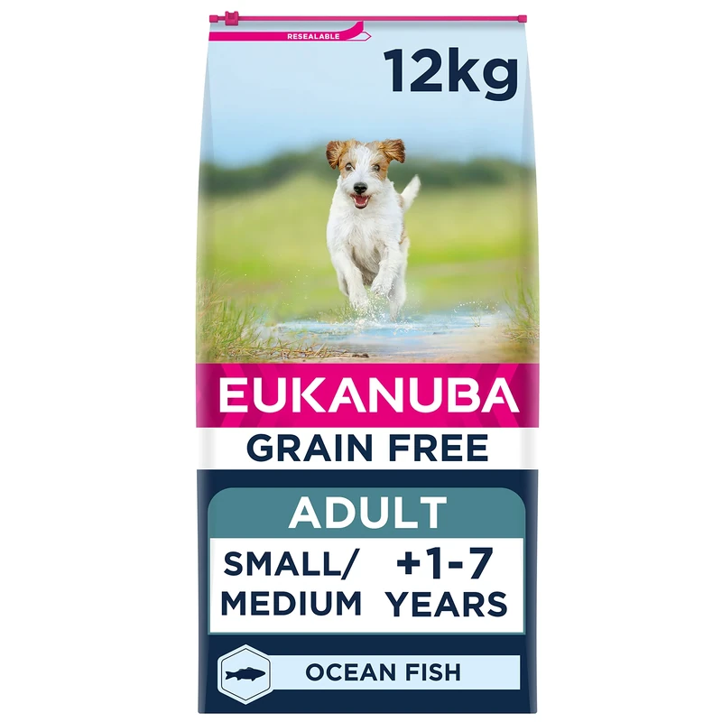 Eukanuba Grain Free Complete Dry Dog Food for Adult Small and Medium Breeds with Ocean Fish 12 kg