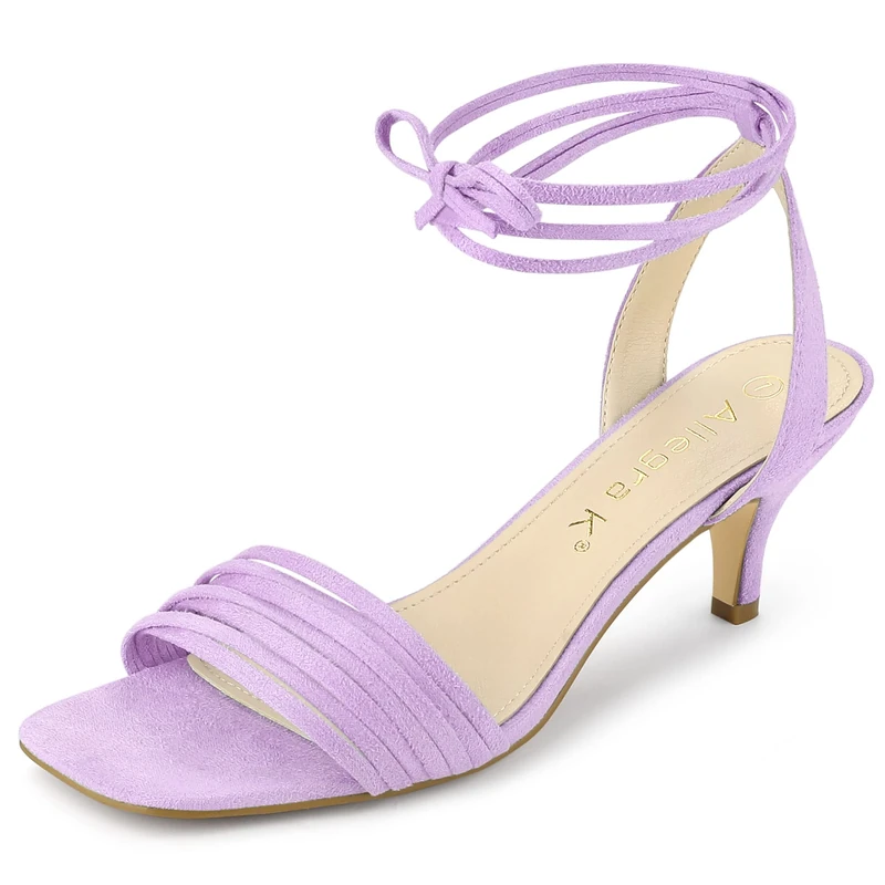 Allegra K Women's Kitten Heel Lace Up Light Purple Suede Heel Sandals - 7 UK/Label Size 9 US