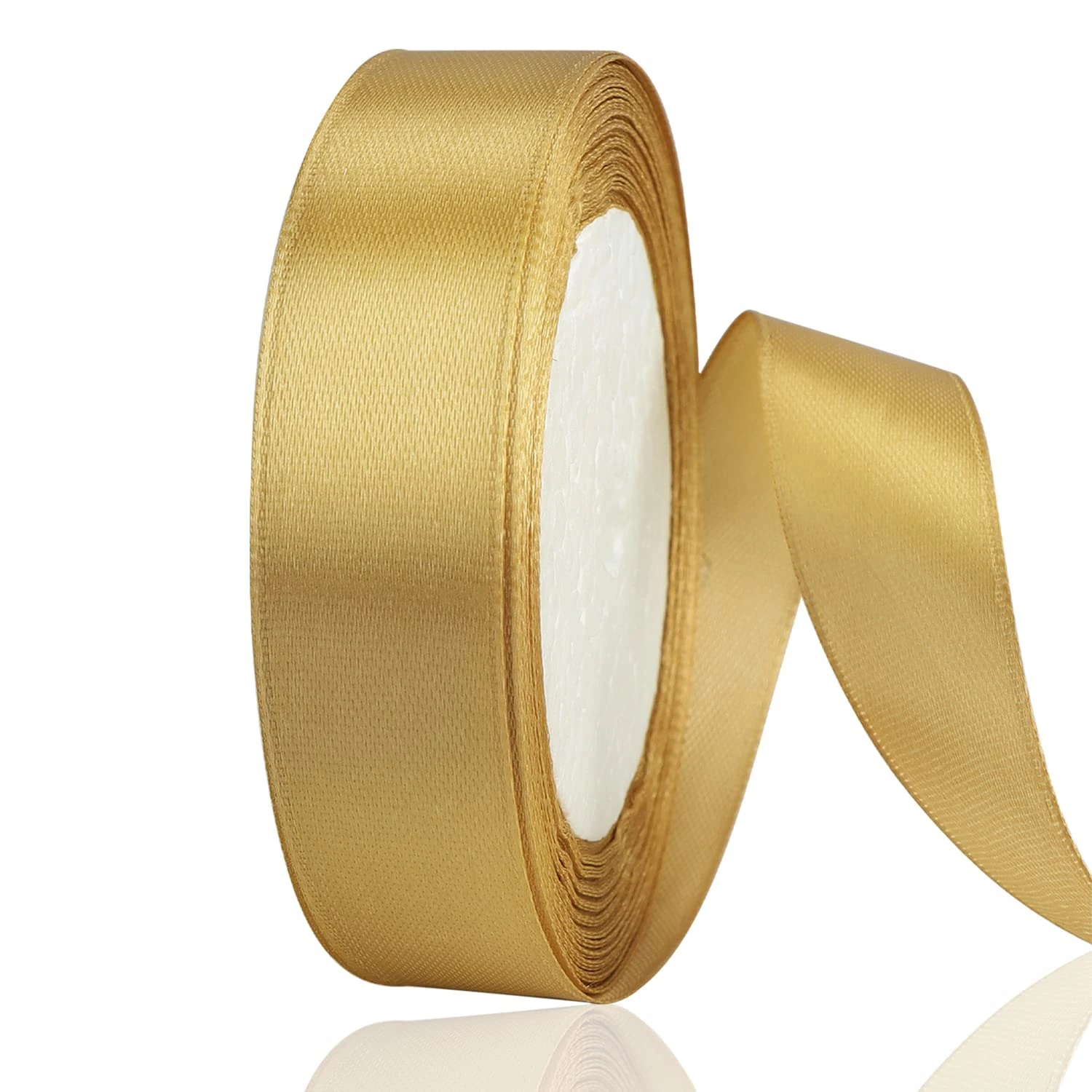 OWill Champagne Gold Satin Ribbon, Double Sided Polyester 20mm X 22m(24 Yards) Gift Wrapping Ribbon for Cake Decoration, DIY Sewing Project, Party Balloon Decoration & Hair Bows
