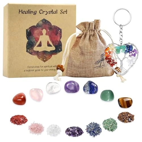 7pcs Crystals for Beginners Natural Stones Set Crystals and Gemstones,7 Chakra Healing Crystal Reiki Puff Pocket Palm Stone for Stress Relief Chakra Balancing Home Decoration Yoga