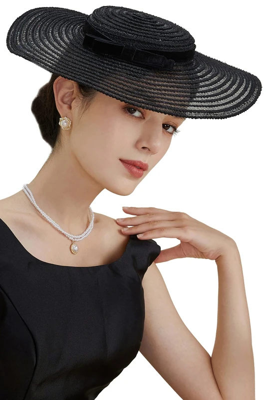 BABEYOND Wide Brim Tea Party Fascinator Kentucky Hat Derby Fascinator Wedding Hat for Cocktail, Black, One Size