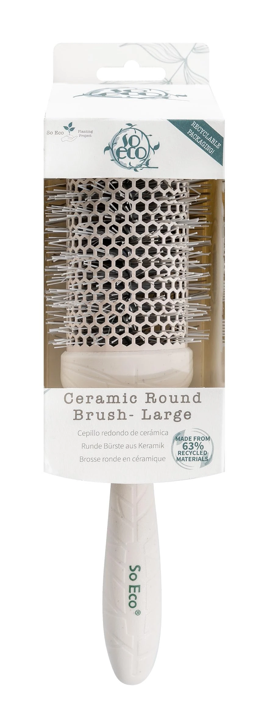 So Eco Large 53mm Thermo Ceramic Round Brush - Hair Styling, Volumising & Curling Brush for Long Hair. Sustainable Bioplastic Handle & Pins Made from Recycled Plastics