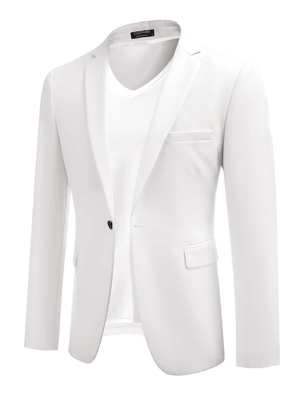 COOFANDY Mens Sport Coat Casual Blazer One Button Business Suit Jacket, White, XS