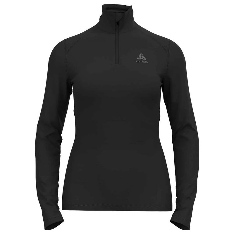 Odlo Women's Bl Top Turtle Neck L/S Half Zip Fundamentals Active Warm Eco Long Sleeve Shirt Black