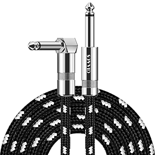 Sovvid Professional Instrument Cable - 6FT Electric Guitar AMP Cord, Right Angle to Straight, Black White