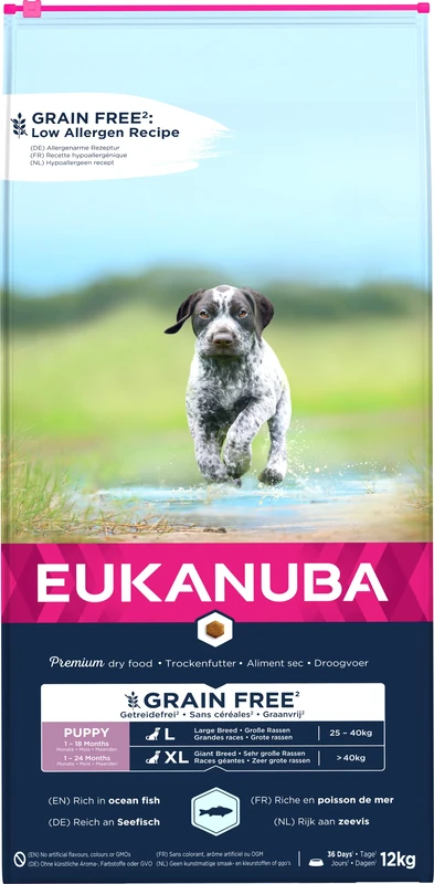 Eukanuba Grain Free Complete Dry Dog Food for Puppy Large and Giant Breeds with Ocean Fish 12 kg