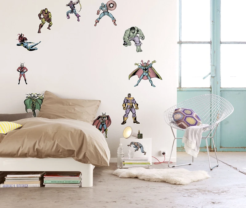 Komar Marvel Wall Tattoo Marvel Comics Collection 100 x 70 cm (Width x Height) 11 Pieces Caption America, Hulk, Spiderman, Decorative Sticker, Wall Sticker, Wall Decoration, Children's Room - 14742h