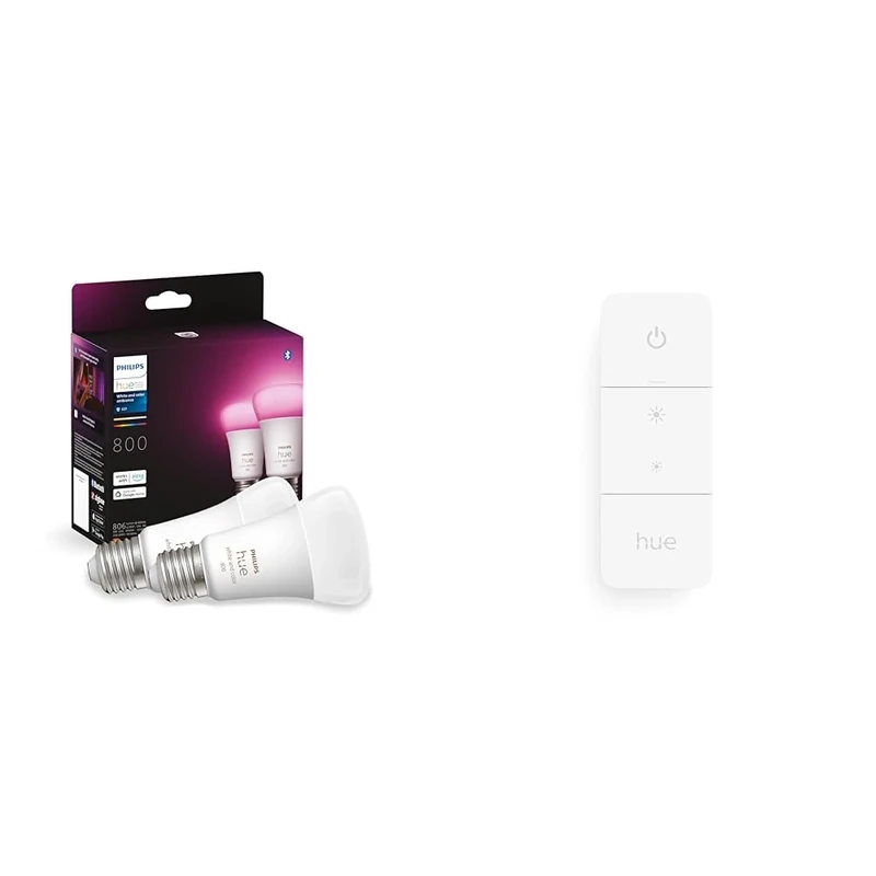 Philips Hue Twin Pack White and Colour Ambiance Smart Bulb Led [E27 Edison Screw] Smart Wireless Dimmer Switch V1