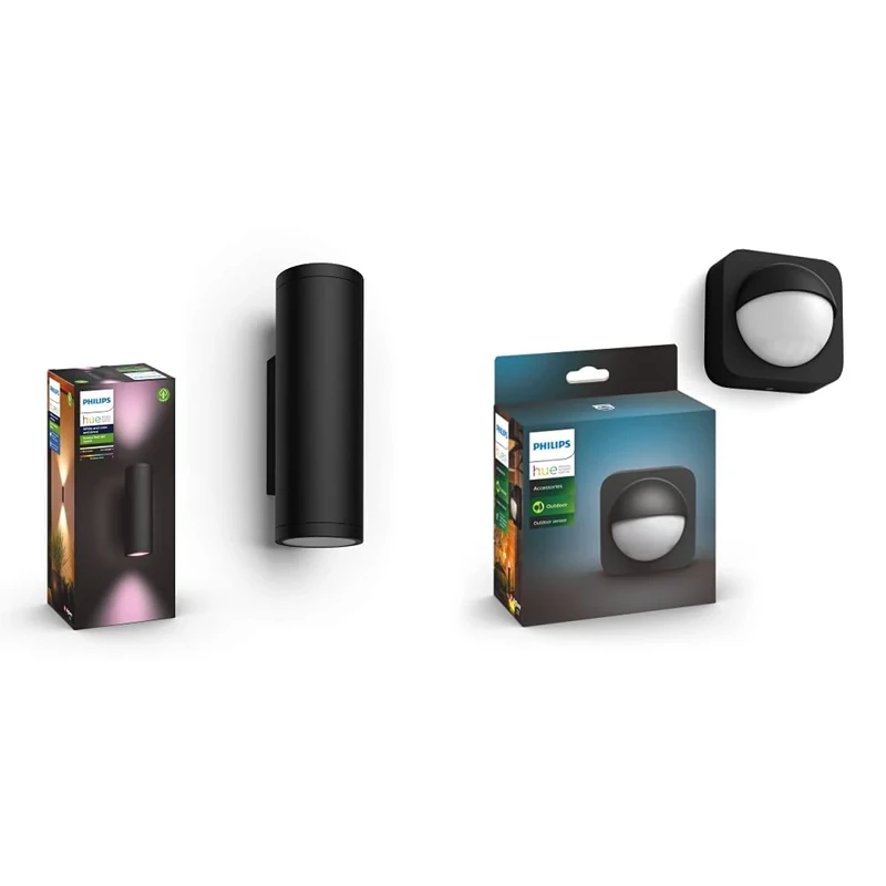 Philips Hue Appear White and Colour Ambiance LED Smart Outdoor Wall Light, For Garden and Patio. Compatible with Alexa, Google Assistant and Apple HomeKit + Philips Hue Outdoor Motion Sensor