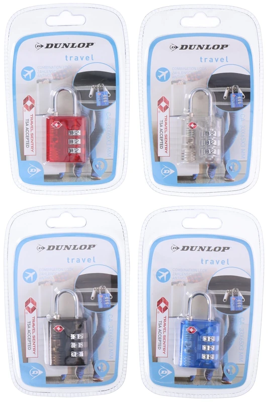 Dunlop TSA Combination Lock. 33x65x13 mm PL Padlock, Unisex Adults, Multicoloured (Multicoloured), One Size
