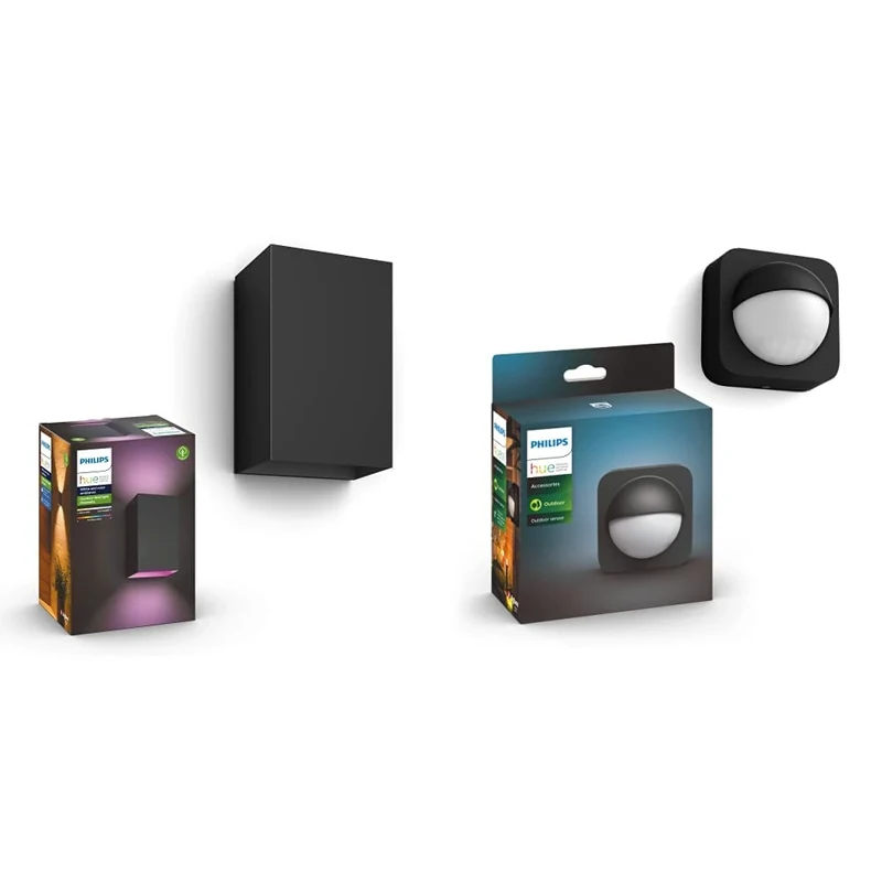 Philips Hue Resonate White and Colour Ambiance LED Smart Outdoor Wall Light, Black, Compatible with Alexa, Google Assistant and Apple HomeKit Outdoor Motion Sensor - Works with Alexa