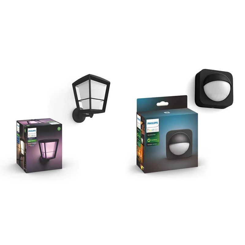 Philips Hue Econic White and Colour Ambiance LED Smart Garden Wall Light [Up Lantern], Works with Alexa, Google Assistant and Apple Homekit + Philips Hue Outdoor Motion Sensor - Works with Alexa