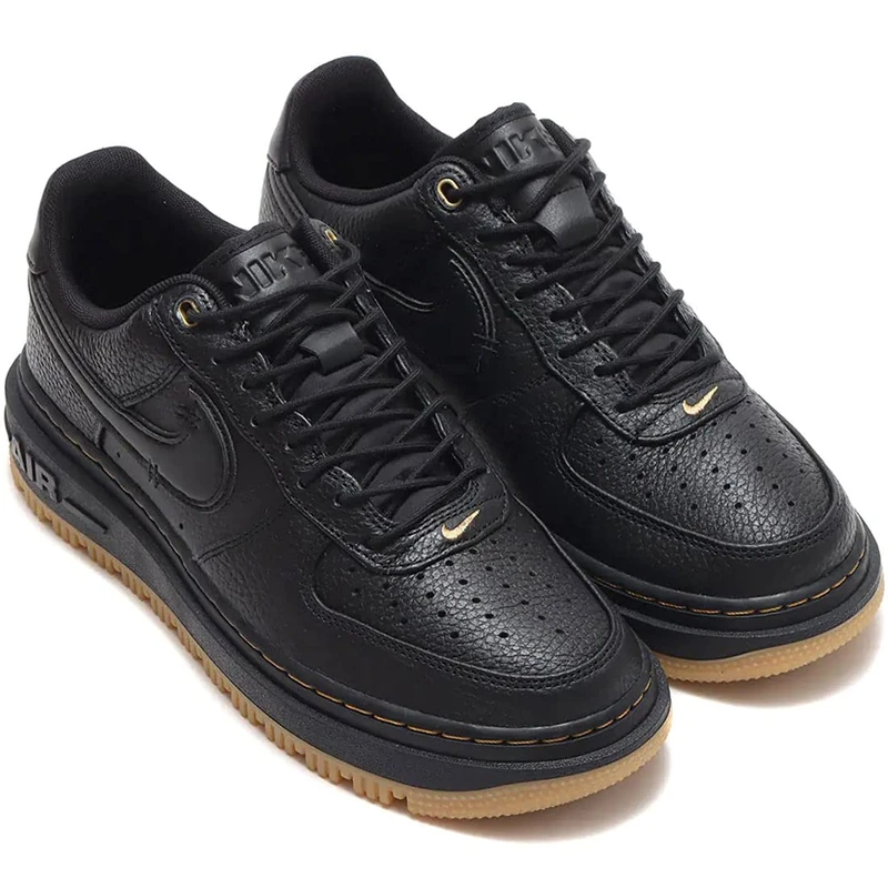 NIKE DB4109-001 AIR Force 1 Luxe Men Black/Black-BUCKTAN-Gum Yellow UK 11.5