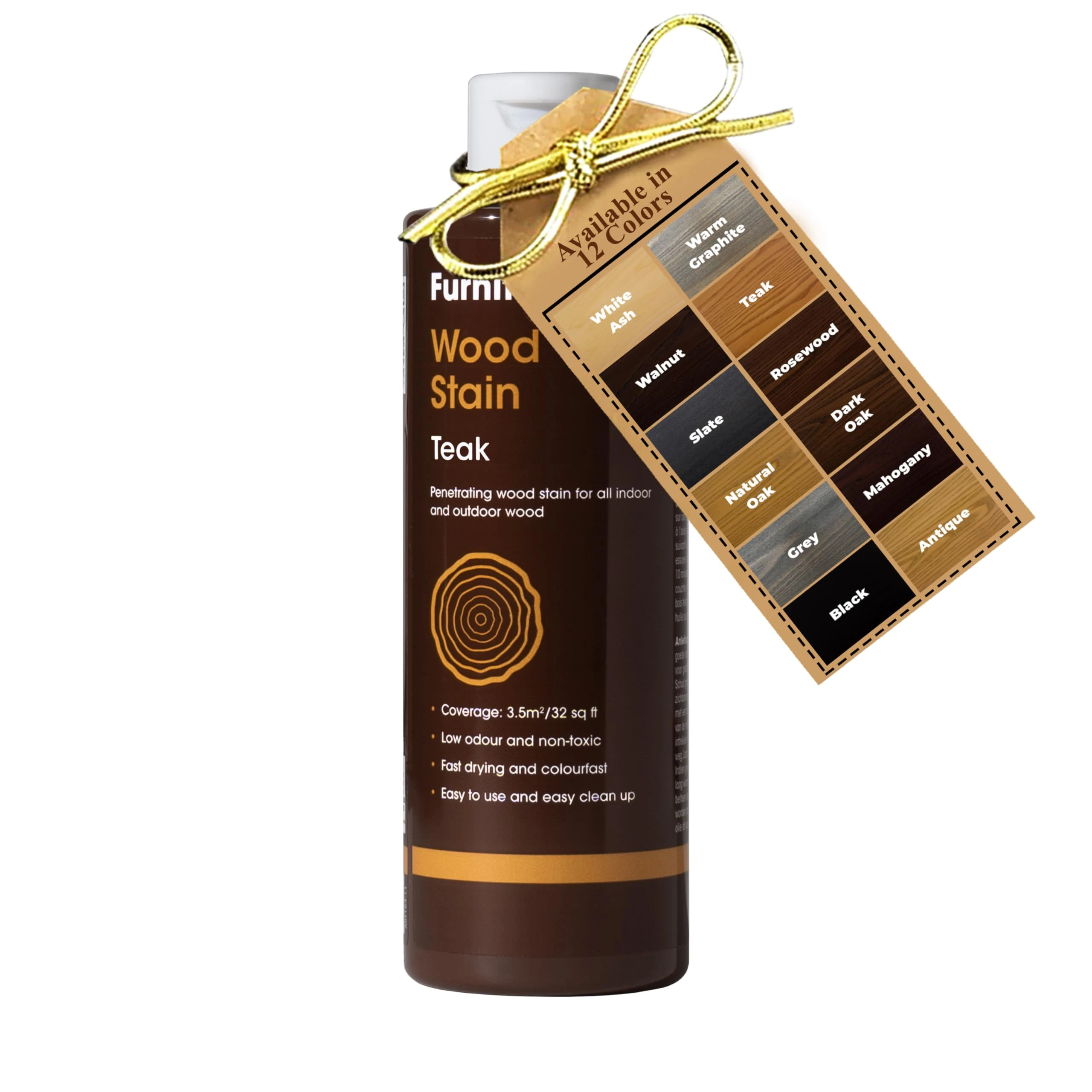 Furniture Clinic Wood Stain (Teak) – Fast Drying, Highly Concentrated, and Easy-to-Apply Wood Stain for All Indoor & Outdoor Wood – Water Based & Non-Toxic – 1L