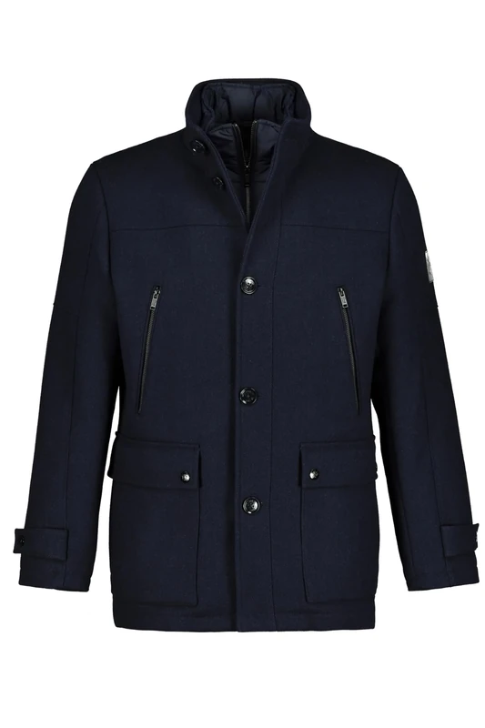JP 1880 Men's Wool Mix Jacket, Water-Repellent, Herringbone Insert, Stand-up Collar, Dark Navy, XXXXXXXL