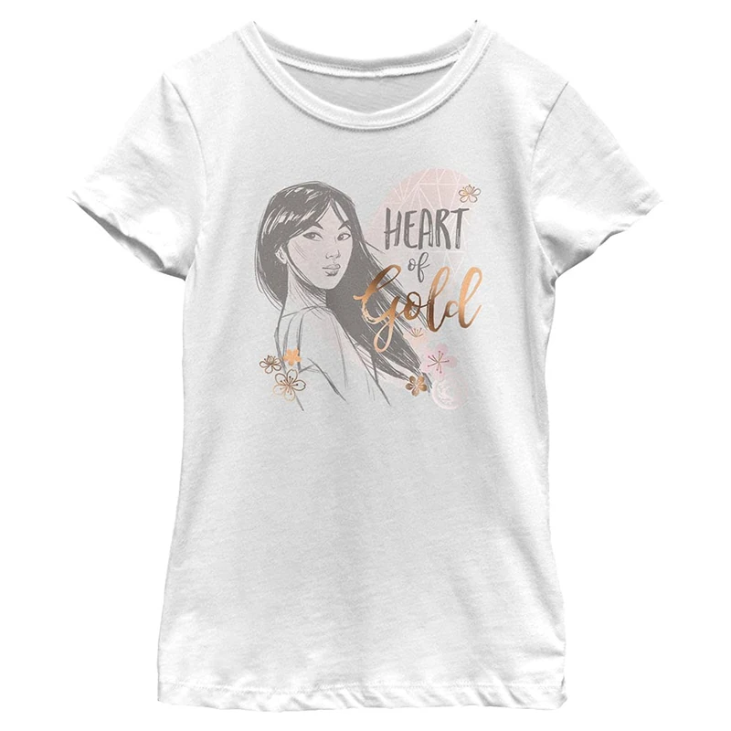 Disney Princess Heart of Gold Girl's Solid Crew Tee, White, X-Small, White, XS