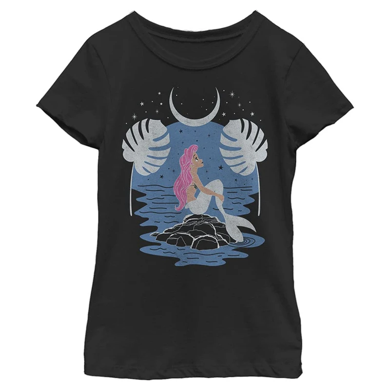 Disney Girls' Celestial Ariel T-Shirt, Black, S