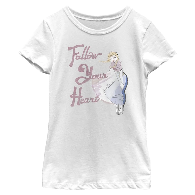 Disney Frozen Anna Girl's Solid Crew Tee, White, X-Small, Weiß, XS