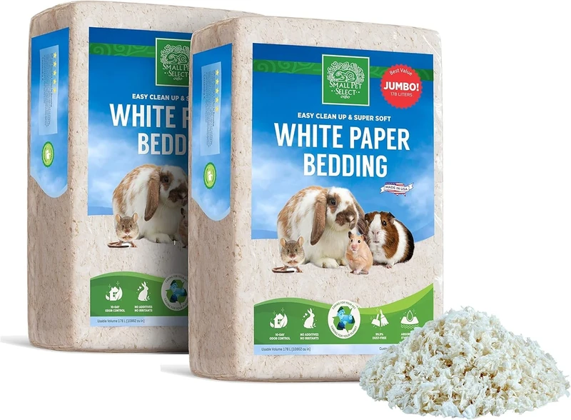 SMALL PET SELECT Premium Small Animal Bedding, Unbleached White Paper Bedding for Small Indoor and Outdoor Pets, Made in USA, 356L (178L 2-Pack)