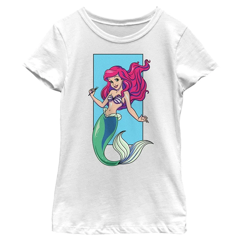 Disney Princess Ariel Portrait Girl's Solid Crew Tee, White, X-Small, Weiß, XS
