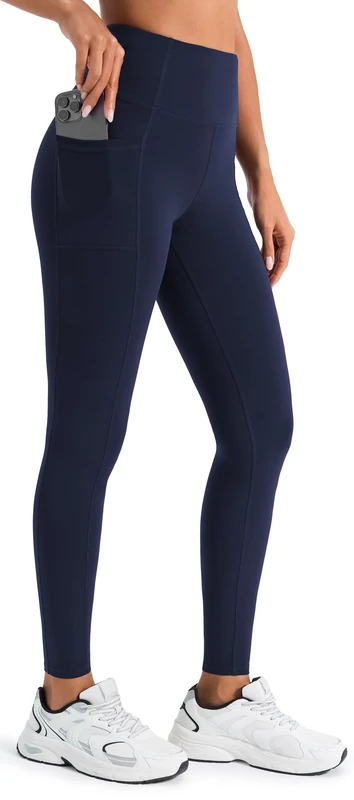 JOYSPELS Womens Fleece Lined Thermal Leggings High Waist Winter Warm Thick Gym Workout Running Yoga Pants for Women with Pockets NavyBlue M