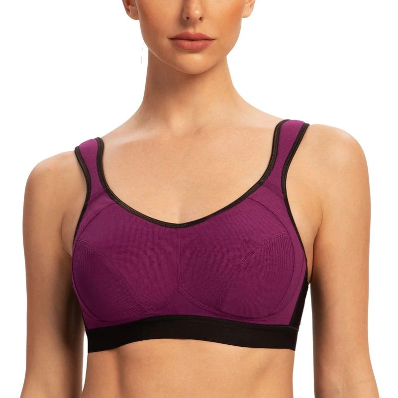 AGONVIN Sports Bras for Women High Impact Plus Size Support Wirefree Running Control Magenta 32B