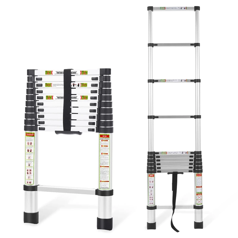 RIKADE Telescopic Ladder, 12.5FT/3.2M Aluminum Telescoping Ladder with Non-Slip Feet, Portable Extension Ladder for Household and Outdoor Working, 330lb Capacity