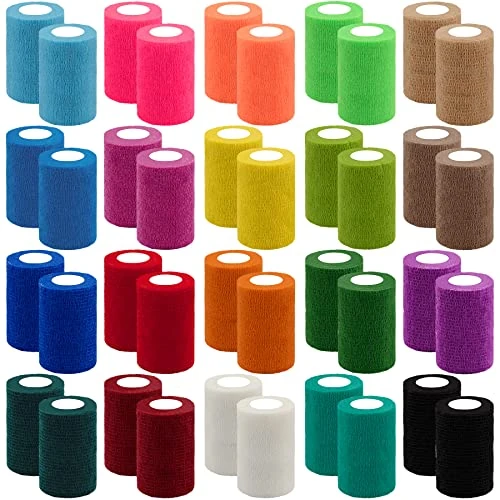 BQTQ 40 Rolls Cohesive Bandage Self Adherent Sport Wrap Tape 3 Inch x 5 Yards Stretch Bandage Wrap Athletic Tape for Human and Animals Ankle Sprains Swelling, Rainbow