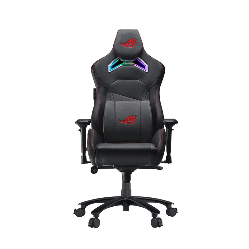 ASUS ROG Chariot Gaming Chair (RGB Lighting, Adjustable Headrest, Memory-foam Lumbar Support, 5D armrests, Racing Style, Reclinable Backrest, PU leather, Durable Steel Frame)-Black and Red