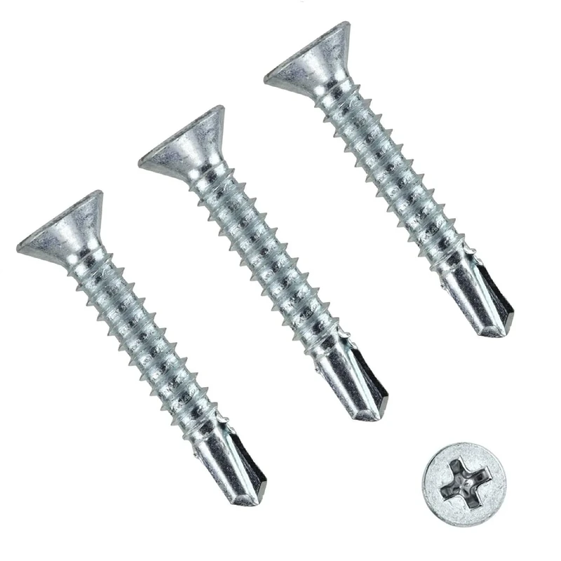 TERF® Self Drilling Countersunk Screws 3.5 X 50mm Self Tapping Phillips Drive Screw for Plasterboard Wood Metal Sheet Steel Sheet Roofing Window - Pack of 100