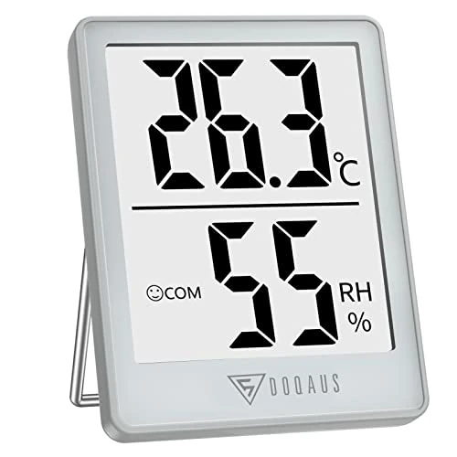 DOQAUS Digital Hygrometer Indoor Thermometer for Home, Baby Room Thermometer Humidity Meter with Temperature Humidity Sensor and Face Icon Comfort Indicator for Greenhouse Baby Room Office(Light Grey)