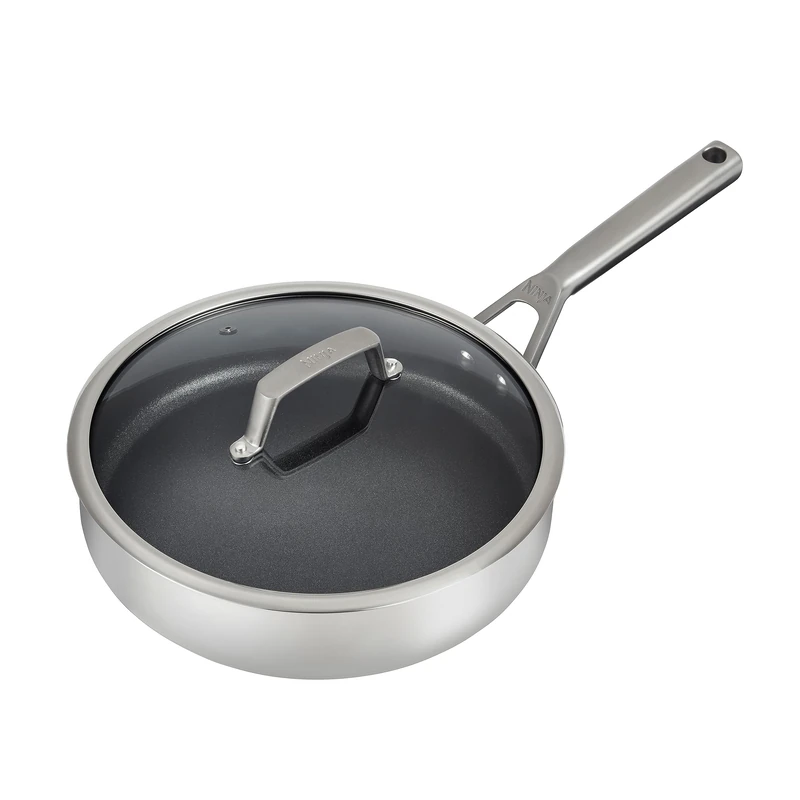 Ninja ZEROSTICK Stainless Steel Cookware 26cm Sauté Pan with Glass Lid, Long Lasting, Non-Stick, Induction Compatible Sauté Pan, Oven Safe to 260°C, Stainless Steel Handle, C60126UK