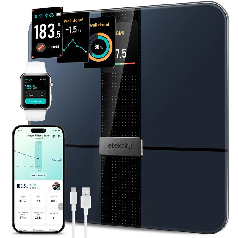 Etekcity Smart WiFi Scale for Body Weight,FSA HSA Store Approved,Compatible with Apple Health,Accurate Body Fat Muscle Mass Biometric Analysis,Digital Bathroom Measurement Device for Fitness,400lb - Image 1
