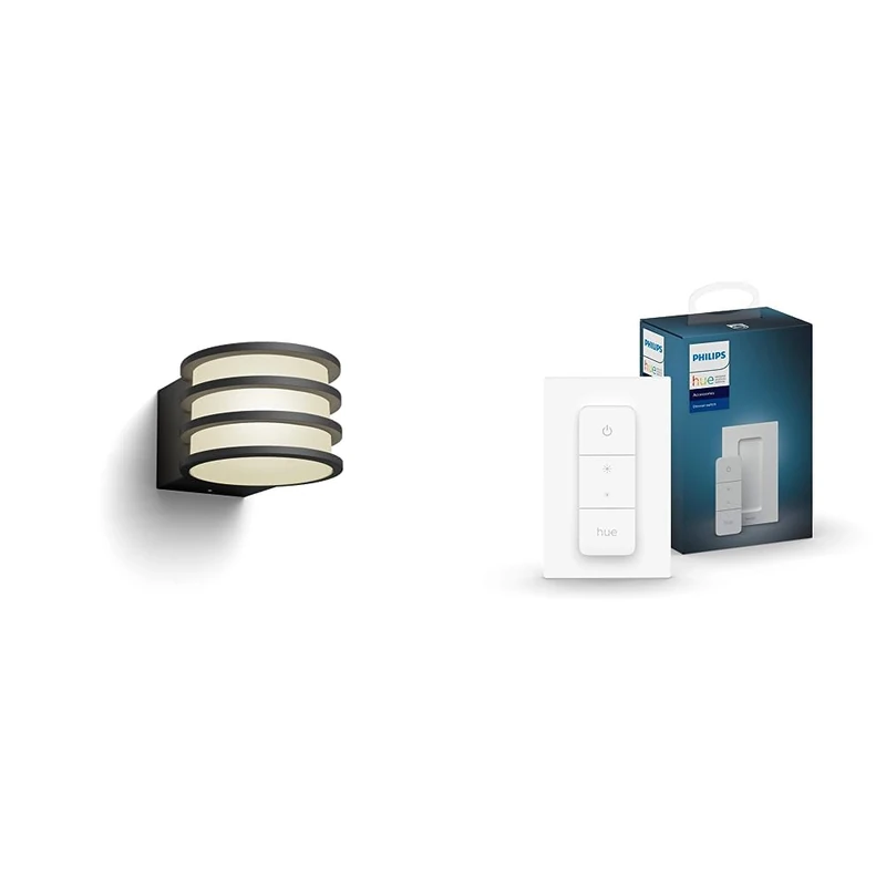 Philips Hue Lucca White & Colour Ambiance LED Smart Outdoor Wall Light [Black]+ Hue Dimmer Switch. Works with Alexa, Google Assistant and Apple HomeKit.
