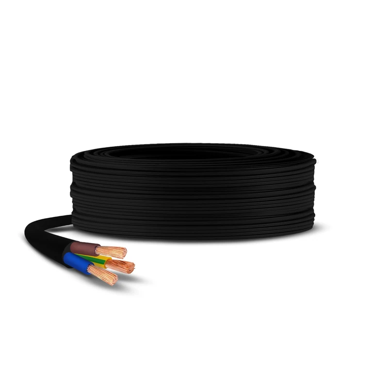 Primes DIY 3 Core Round Black Flex Flexible Cable, stranded electrical copper wire, Insulated Flexible PVC Wire, Stranded Wire High Temperature Resistance, 3182Y BASEC Approved 0.75mm(50 Meter)