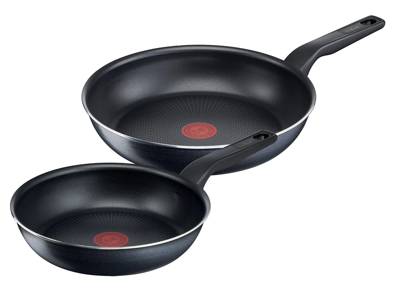 Tefal XL Force C38590 2-Piece Frying Pan Set, 24 and 28 cm, Non-Stick Coating, Thermal Signal Temperature Indicator, Diffusion Base Pan Base, Black