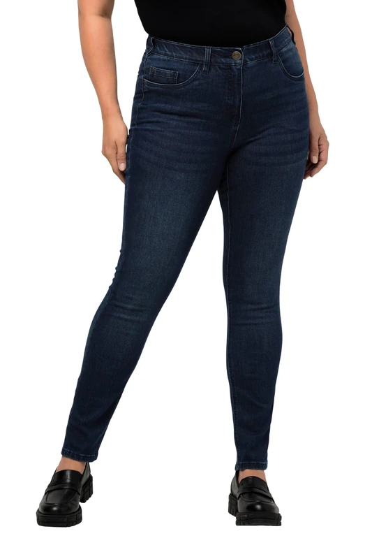 Ulla Popken Women's SkinnyJeans Sarah, schmale 5-Pocket-Form, High Waist Jeans, Blauer Jeansstoff,