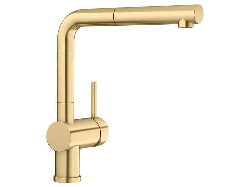 BLANCO Linus-S | Kitchen Mixer tap in Satin Gold | High-Pressure | with Pull-Out Hose | Non-Return Valve | Ceramic Cartridge | Assured Water Quality & Water-Saving | [11x26.6x28.7 cm]