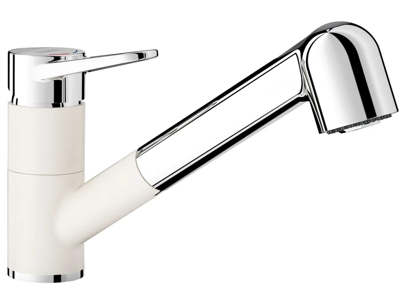 BLANCO WEGA-S II | Kitchen Mixer tap in silgranit White/Chrome | High-Pressure | with Pull-Out Hose | Non-Return Valve | Ceramic Cartridge | Assured Water Quality & Water-Saving | [4.8x25.2x18.5 cm]