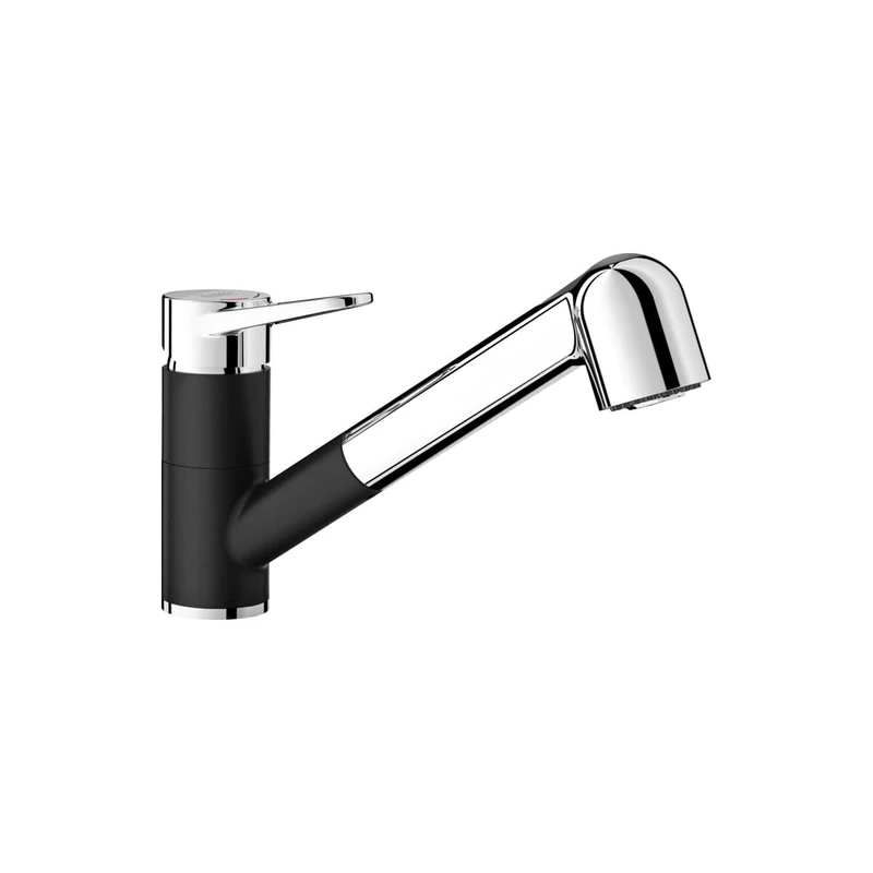 BLANCO WEGA-S II | Kitchen Mixer tap in silgranit Black/Chrome | High-Pressure | with Pull-Out Hose | Non-Return Valve | Ceramic Cartridge | Assured Water Quality & Water-Saving | [4.8x25.2x18.5 cm]