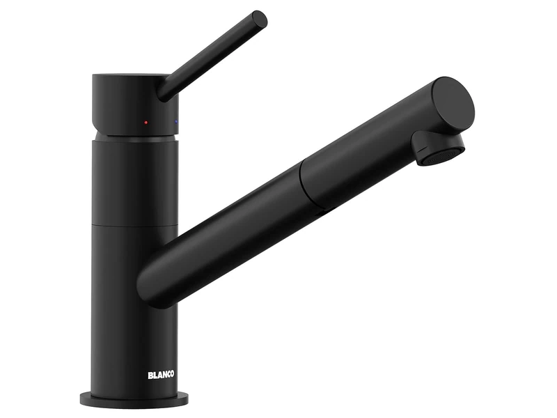 BLANCO Kano-S | Kitchen Mixer tap in Black matt | High-Pressure | with Pull-Out Hose | Non-Return Valve | Ceramic Cartridge | Assured Water Quality & Water-Saving | [5.5x24.6x19.1 cm]