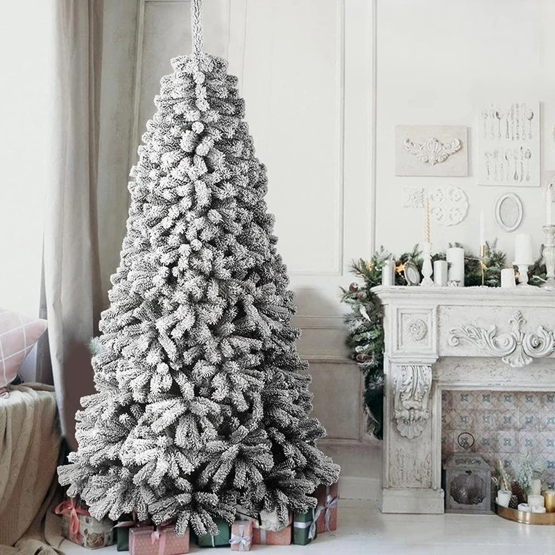 BAKAJI Super Danube Christmas Tree Pine Green Snow Covered Iron Cross Base Folding Very Branches with Snow Easy Assembly Open Umbrella (240cm)